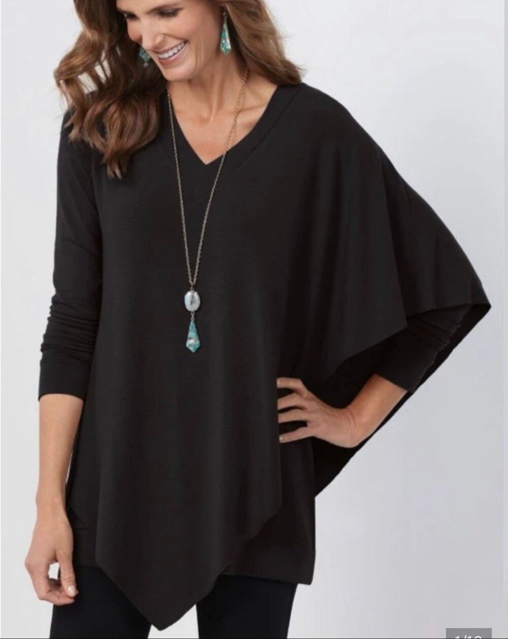 Soft Surroundings Women's Madeline V-Neck Long Sleeve Tunic Top Black Large NWT